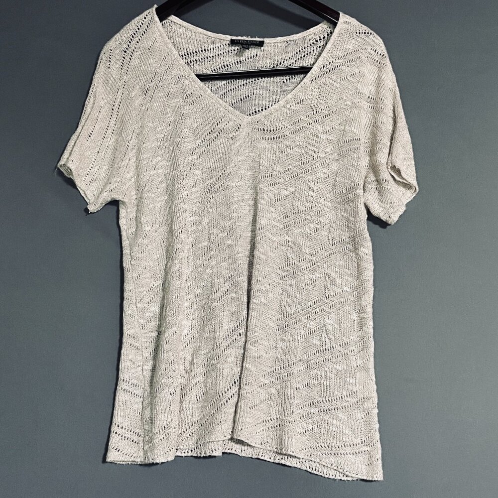 Eileen Fisher Tan Open Knit Sweater in Petite Large